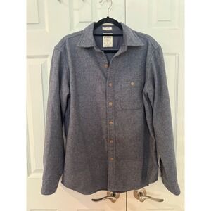 Fossil 54 Mens Wool Blend Button Down Shirt Blue Classic Fit Long Sleeve Medium